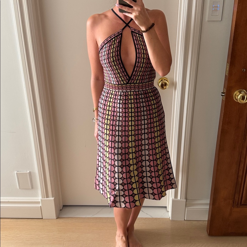 M by Missoni Pink and Black Geometric Halter Midi Dress